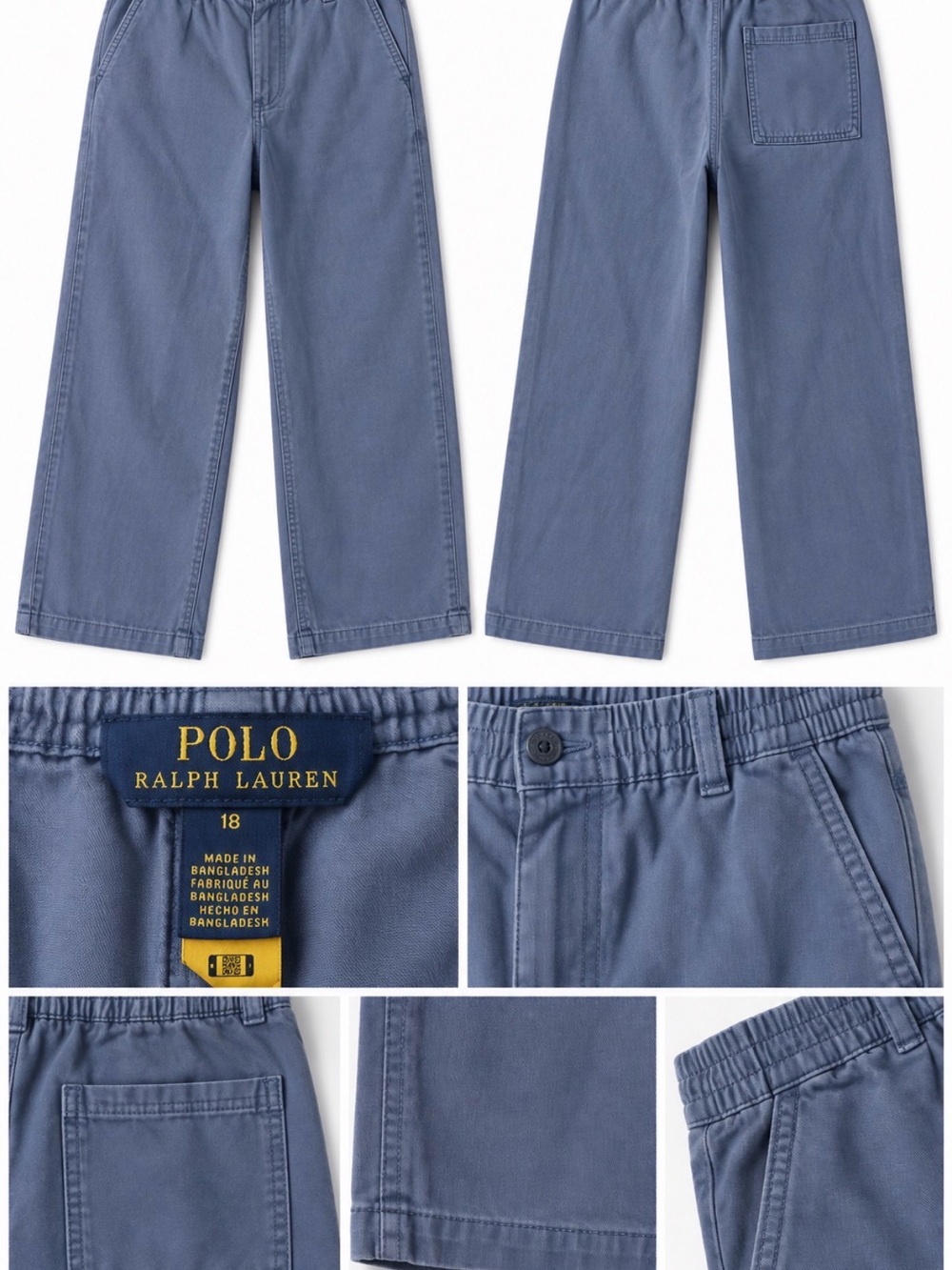 Polo by Ralph Lauren Boys Blue Wide-Leg Cotton Pants